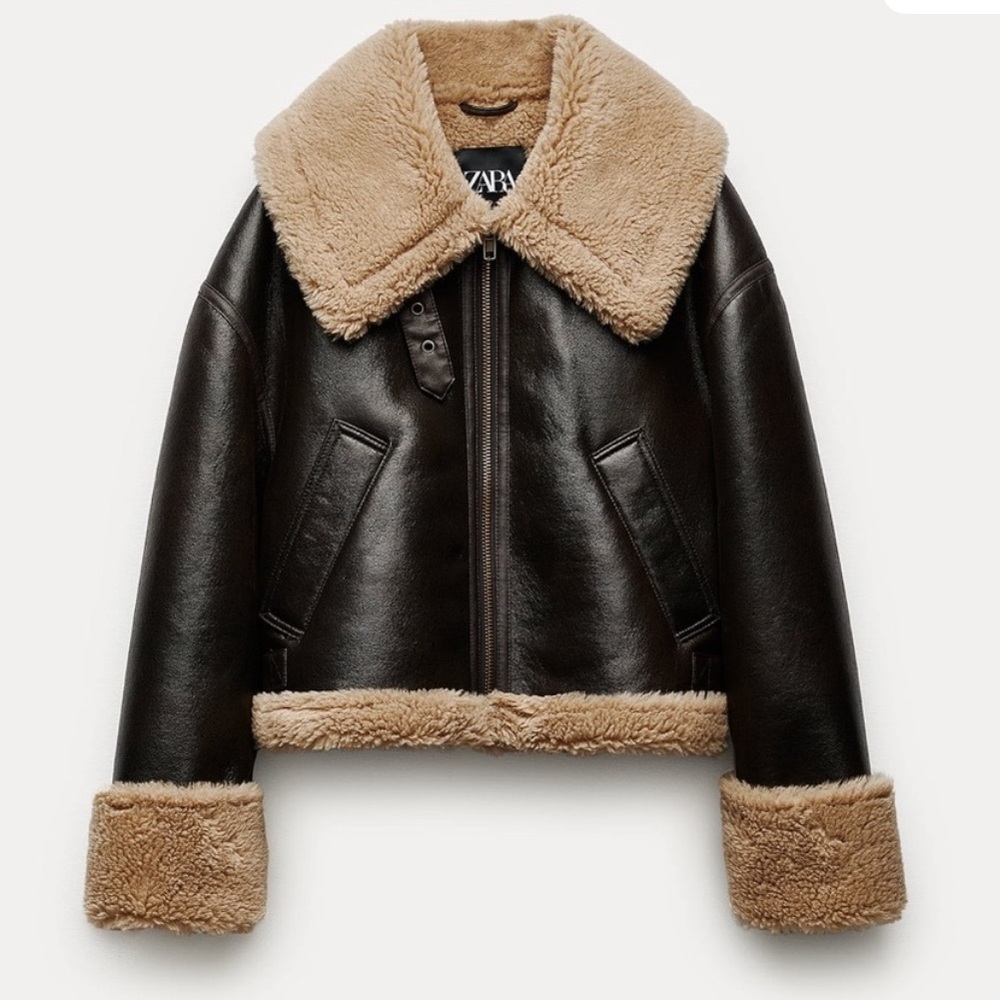 ZARA dark brown double faced biker jacket